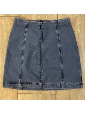 Free People Denim Mini Skirt Womens 8 Blue Stretch Back Zip Y2K Casual